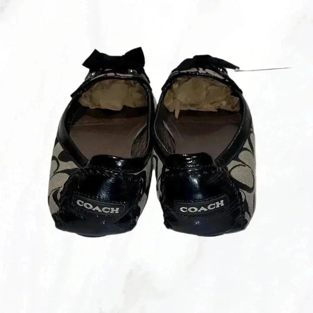 Coach print  stylish casual ballerina bow detail black silver slippers flats 6.5 - Picture 3 of 4
